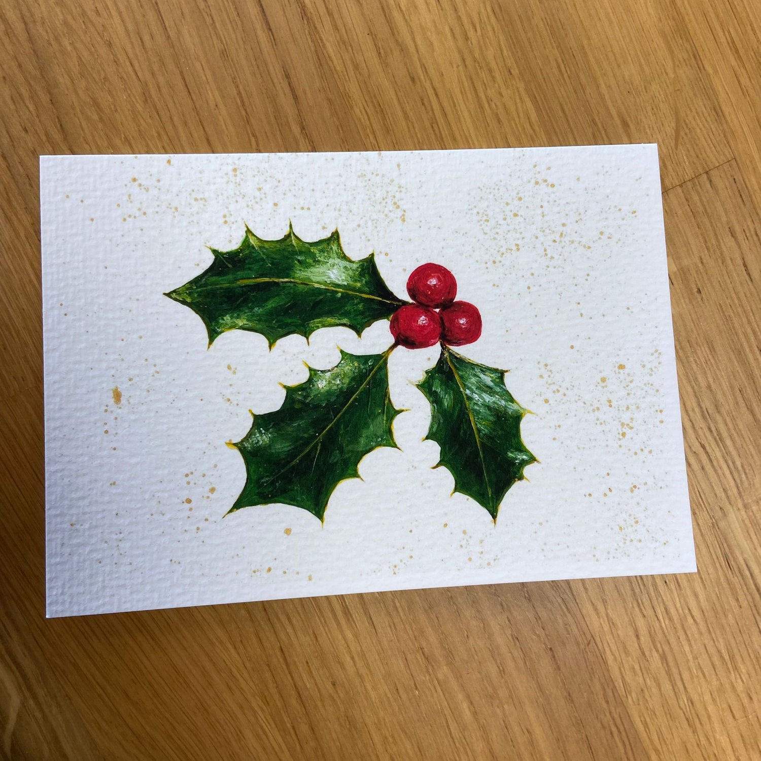 Acrylic Holly Painting Christmas Card