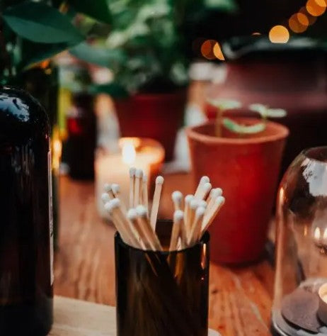 Olive Glass Pot With Long Matches