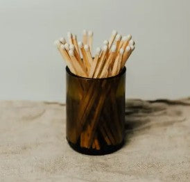 Olive Glass Pot With Long Matches