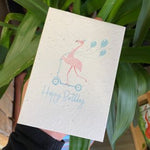 Happy Birthday Flamingo on a Scooter Greetings Card