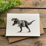 T-Rex Dinosaur Watercolour Greetings Card