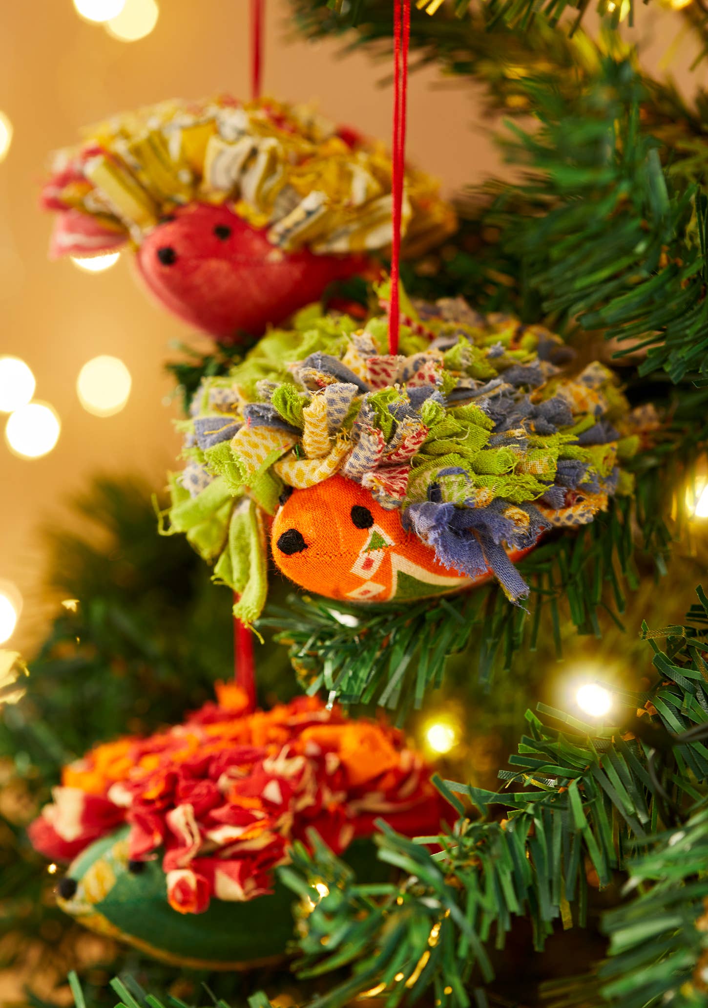 Recycled Sari Hedgehog Tree Decoration – Lemon and Jinja