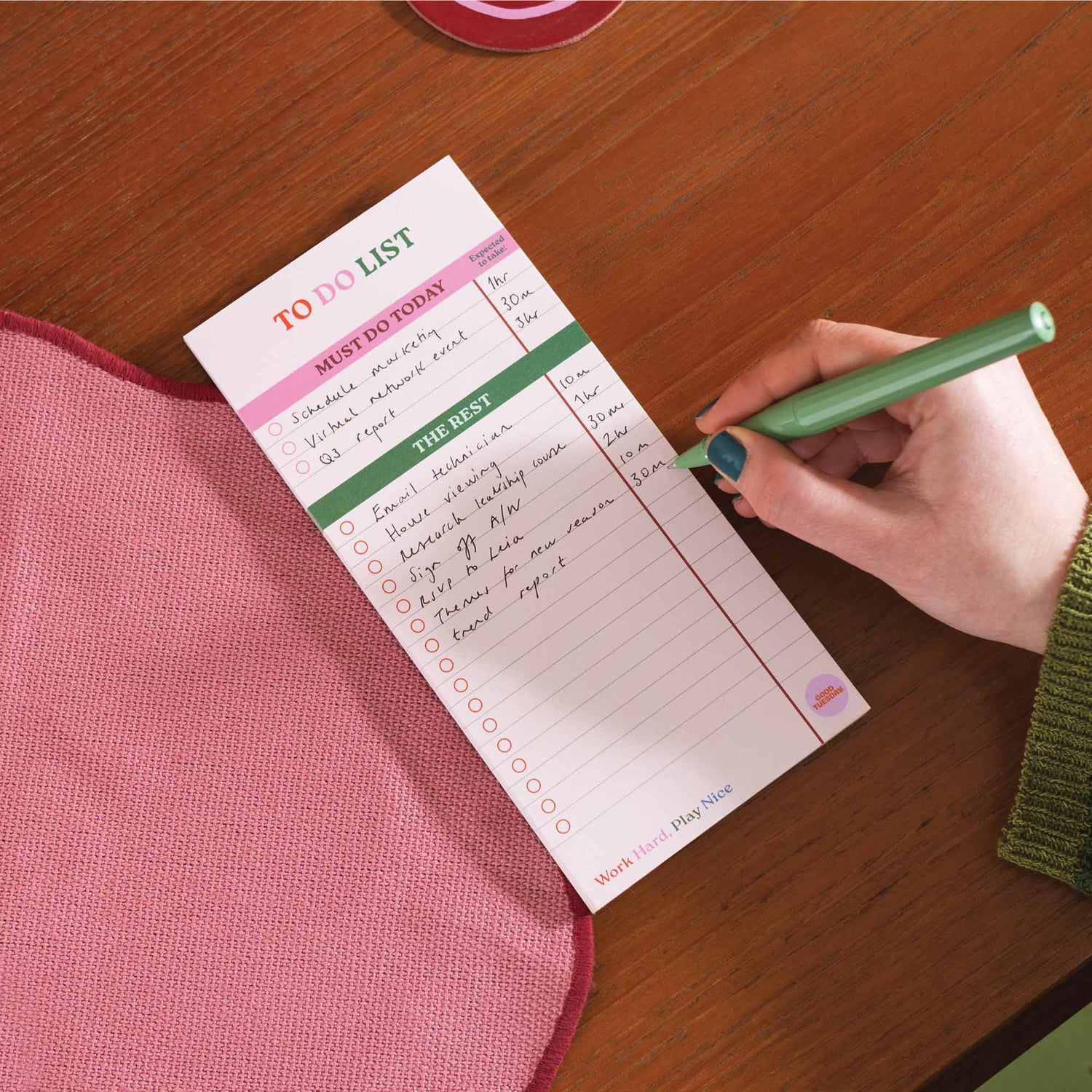 To Do List Pad 'Work Hard Play Hard'