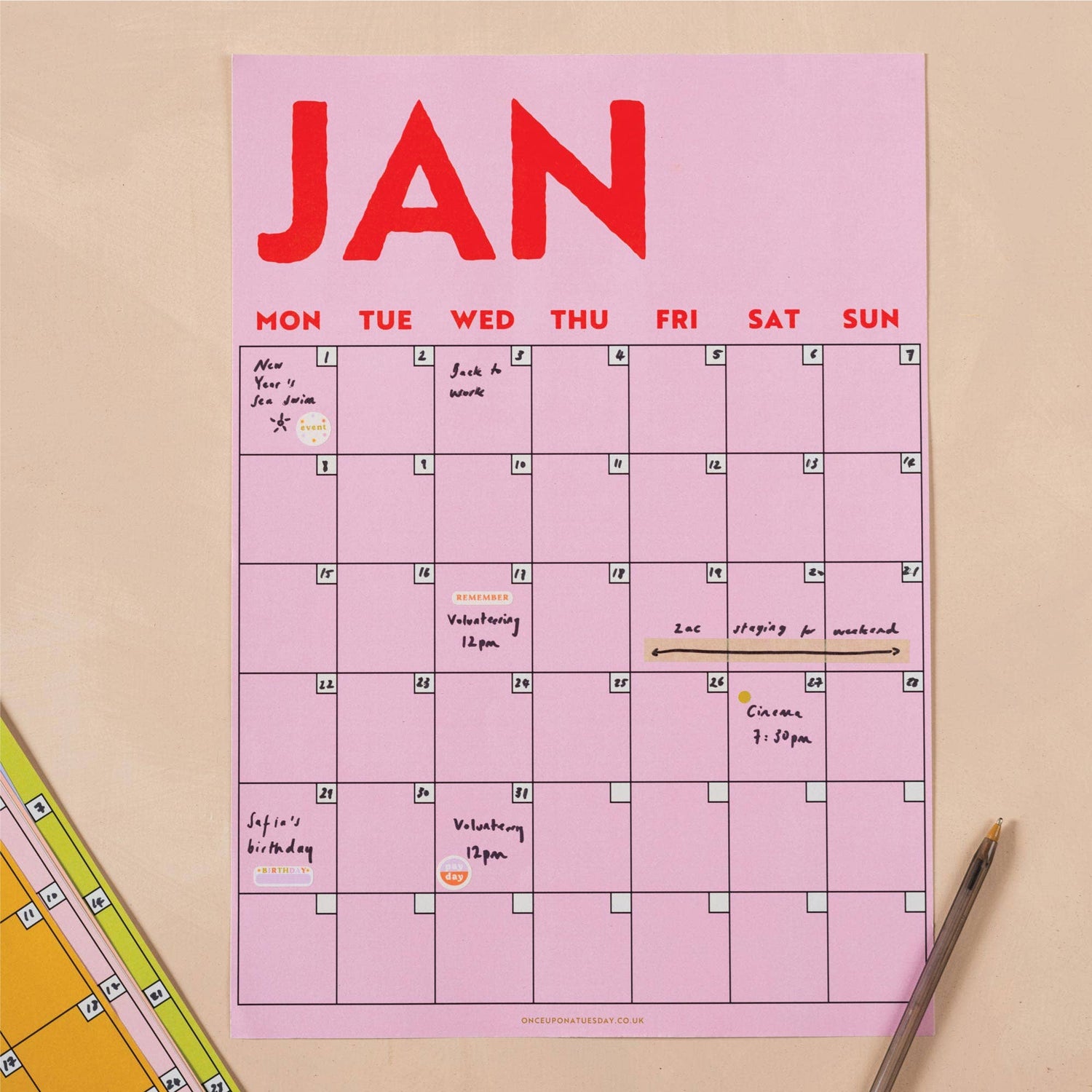 Monthly Undated A3 Wall Planner | 12 Pages | Colourburst