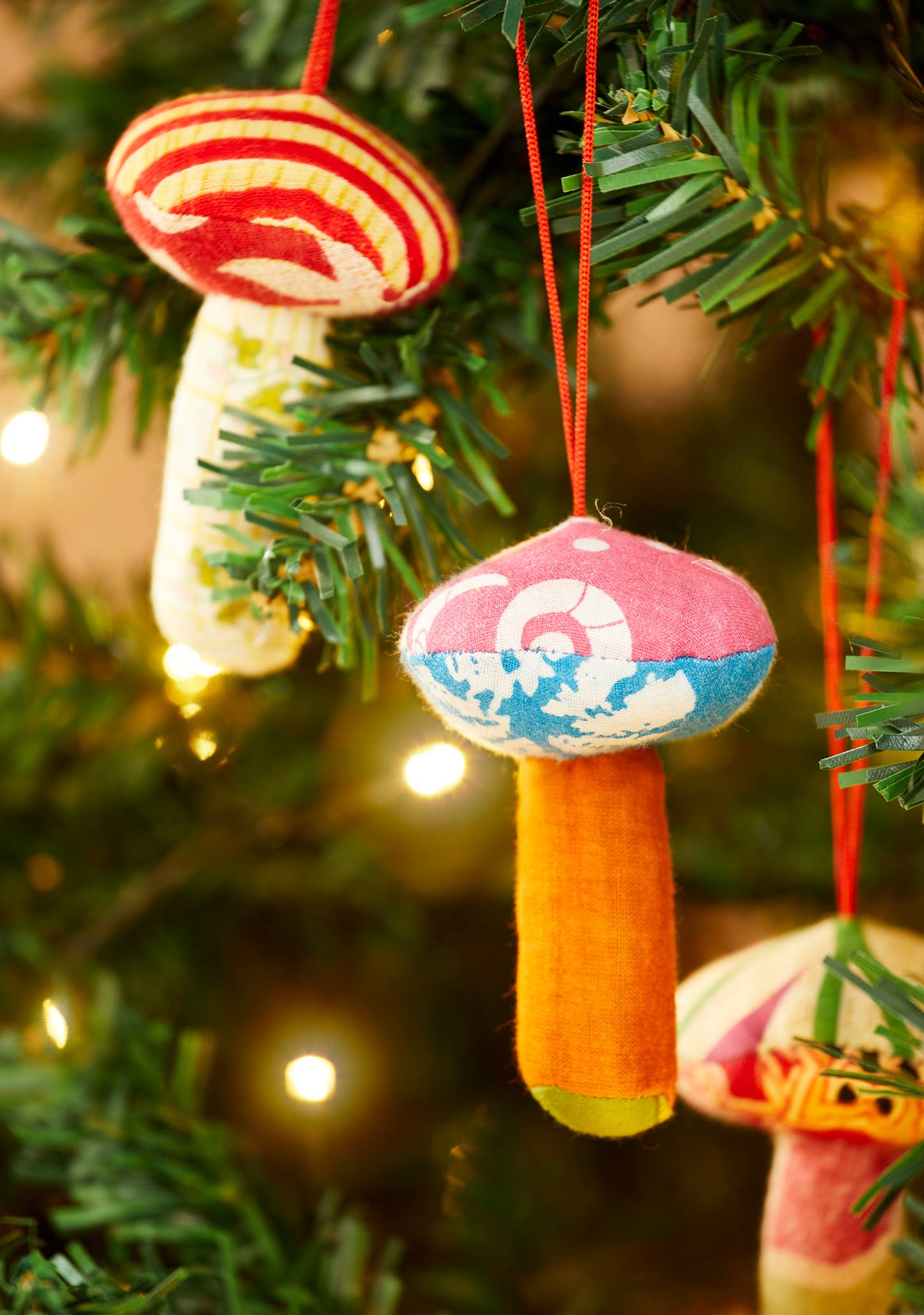Mushroom Recycled Sari Christmas Tree Decoration