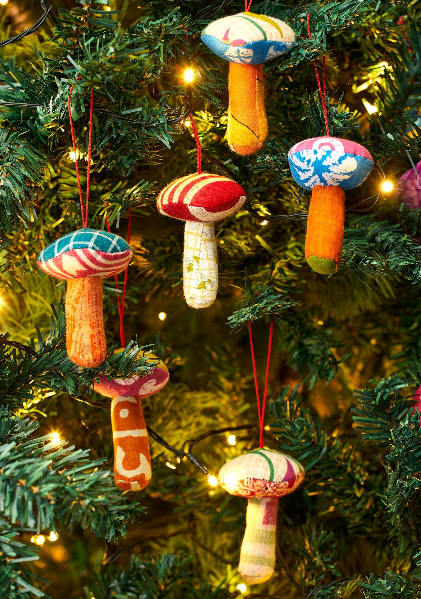 Mushroom Recycled Sari Christmas Tree Decoration