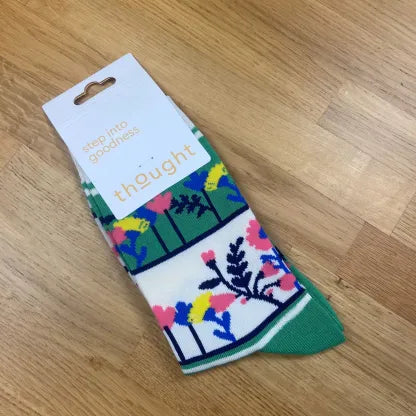 Green Floral Garden Bamboo Socks 4-7