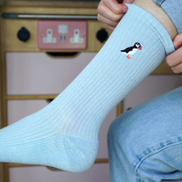 Embroidered Ribbed Bamboo Bare Kind Socks
