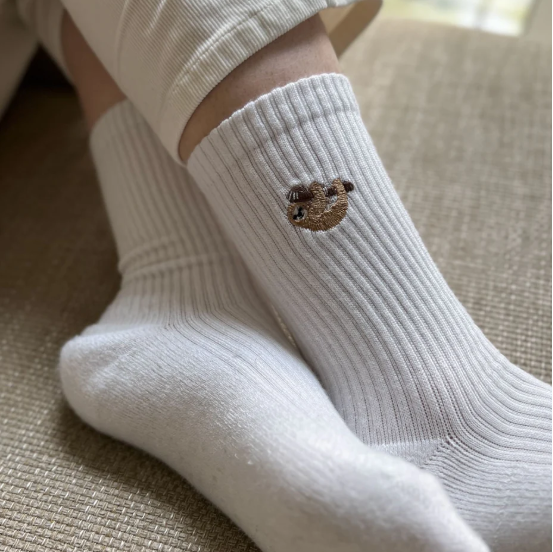Embroidered Ribbed Bamboo Bare Kind Socks