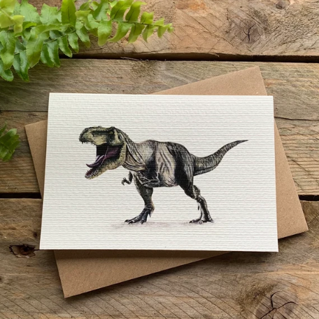 T-Rex Dinosaur Watercolour Greetings Card